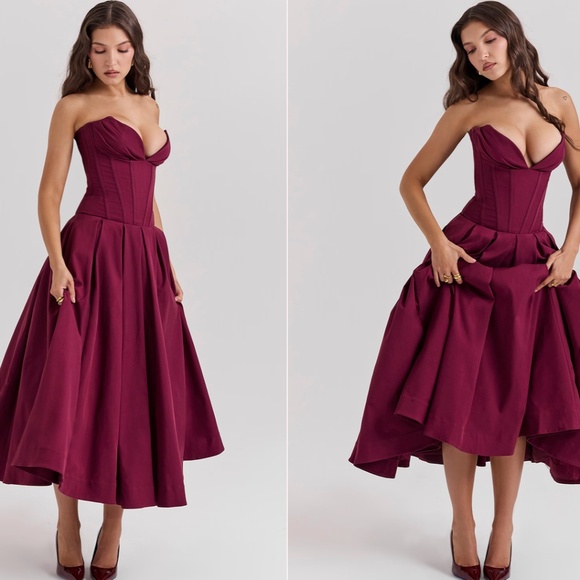 HOUSE OF CB LADY IN WINE CORSET DRESS SIZE SMALL REGULAR CUP - Picture 2 of 4